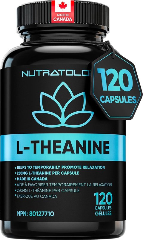 Nutratology L-Theanine 250MG Capsules | Canadian-Made | For Stress Management & Relaxation - Promotes Focus, Alertness & Clarity - L Theanine Supplement for Stress Relief - 120 Capsules 120 count (Pack of 1)