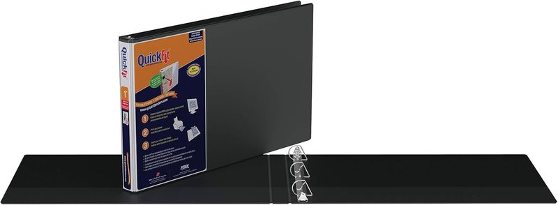 QuickFit Heavy Duty 11 x 17 Inch Spreadsheet View Binder, D Ring, Black, 2 Pack, 1 Inch