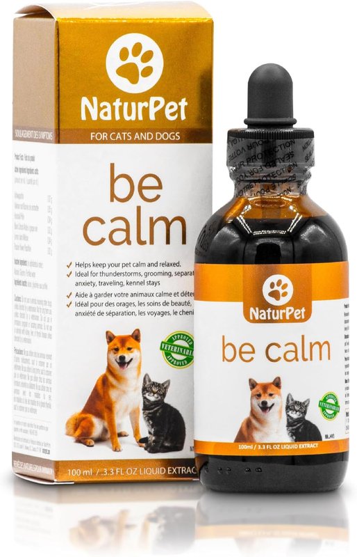 NaturPet Be Calm for Stressed Cats and Dogs | with Ashwagandha, Valerian, & Passionflower | Restlessness, Whining, Drooling | 100mL Herbal Tincture