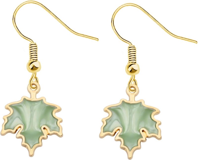 bobauna Fall Maple Leaves Enamel Dangle Drop Earrings Necklace Canadian Leaf Jewelry Autumn Plant Gift (maple earrings green)