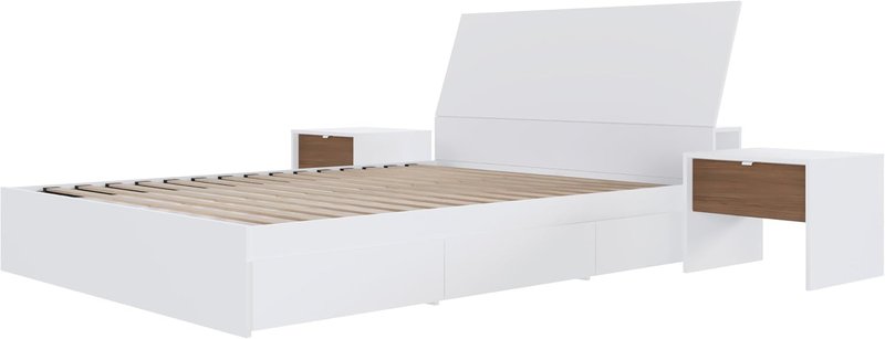 Nexera Porter 4-Piece Reversible Storage Bedroom Set, White, Queen Queen White & Walnut