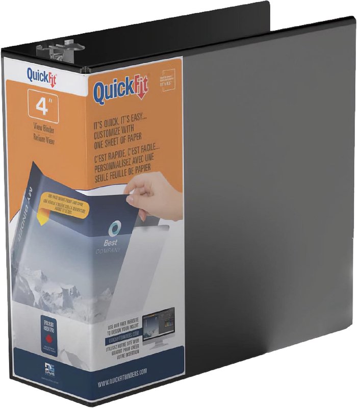 QuickFit View Binder, 3-Ring Binder for School or Office, D Ring, Black, Single, 4 Inch
