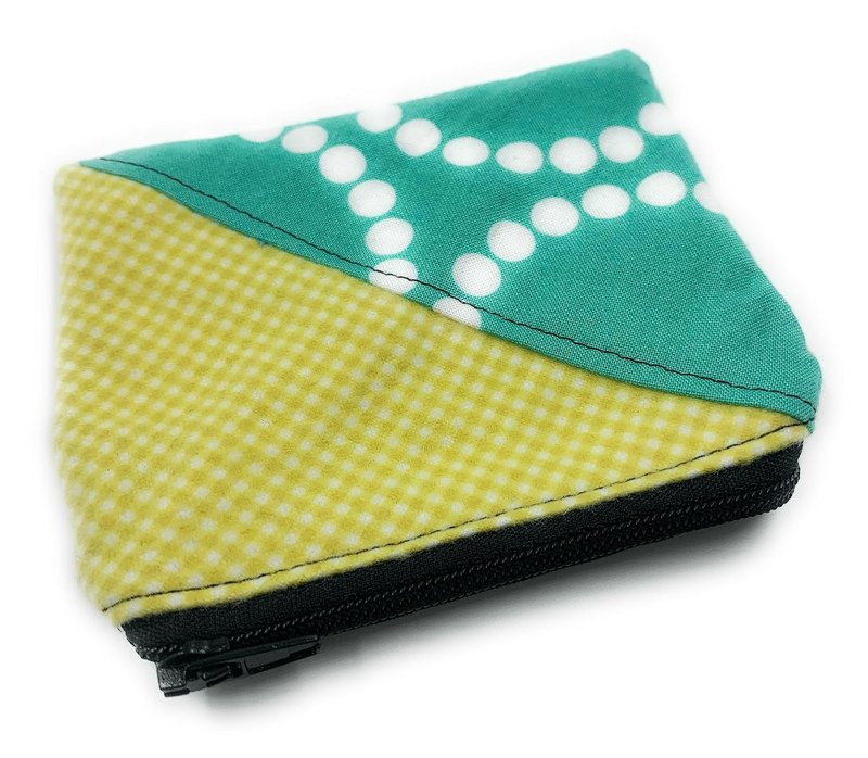 Handmade in Canada - Patchwork Fabric Pouch - Coin Pouch, Lip Balm Holder, Polka Dots, Gingham, Geometric, Black, Green, Yellow, Affordable Birthday Gift - Pattern Block, Small Change Purse,