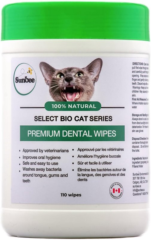 Product of Canada Sunbee Premium Oral and Dental Cleaning Wipes, Grooming for Pets, Cats 110-count