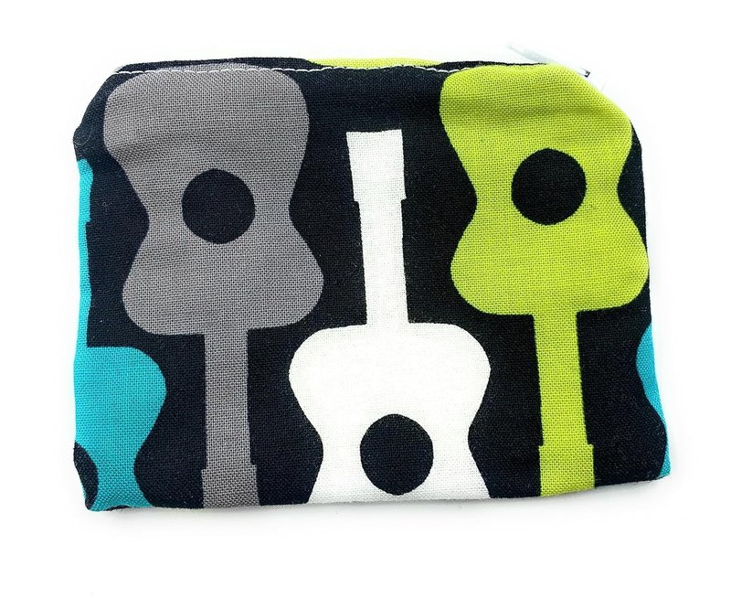 Handmade in Canada - Guitar Pick Pouch - Coin Purse - Music Teacher Gift - Mod Guitar Pattern Fabric Pouch - Ready to Ship - Accessories Pouch - Musicians Gift - Kids Fabric Pouch, Tiny Modern Change Purse, Michael Miller Fabric