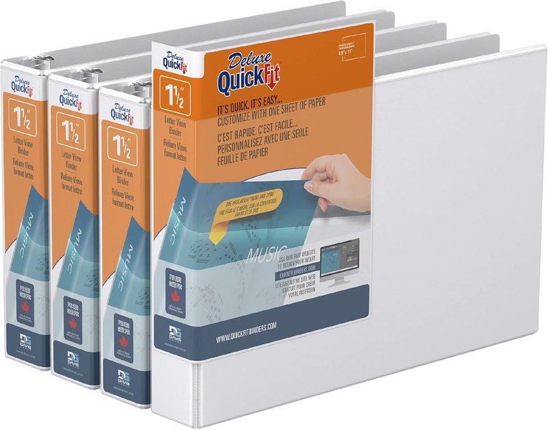 QuickFit Heavy-Duty Landscape 3-Ring Binder, Round Ring, 8 1/2 Inches by 11 Inches, 1.5 Inch, White, Pack of 4