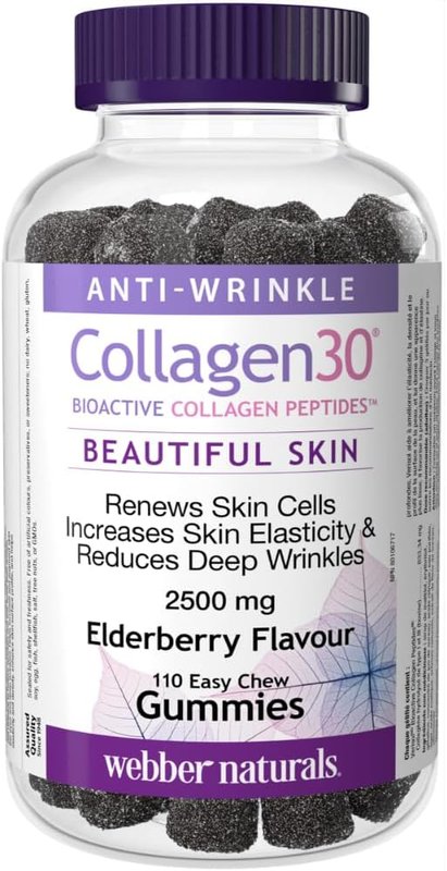 Webber Naturals Collagen30 Anti-Wrinkle Gummy, 2,500mg of Bioactive Collagen Peptides Per Serving, 110 Gummies, Helps Reduce Deep Wrinkles, Fine Lines & Stimulates Skin Cells