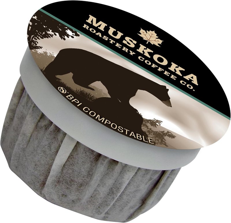 Muskoka Roastery Coffee, Black Bear, Decaf Dark Roast, 20 Single Serve Coffee Pods, Compatible with K-Cup Keurig Brewers, 200g Decaf Single Serve Pods