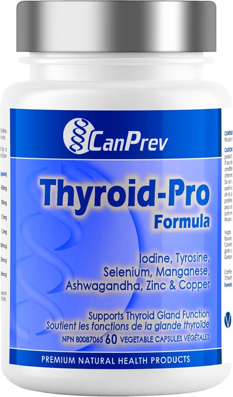CanPrev Thyroid-Pro Formula, 60 Vegan Capsules 30-Day Supply - Blend of Nutrients and Herbs - Supports Thyroid Gland Function & Prevent Iron Deficiency - Dairy Free, Gluten free, Non-GMO and Soy Free