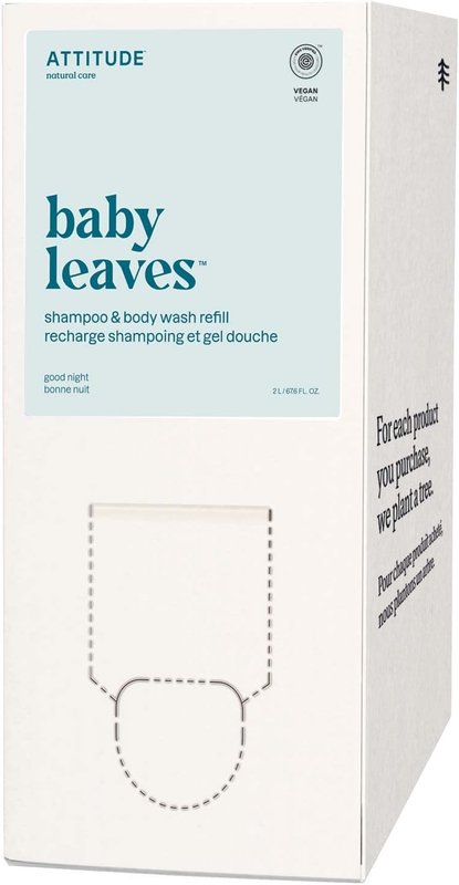 ATTITUDE Baby 2in1 Shampoo and Body Wash, Made in Canada, EWG Verified, Dermatologically Tested, Vegan, Good Night, Bulk Refill, 2 L Good Night 2 l (Pack of 1)