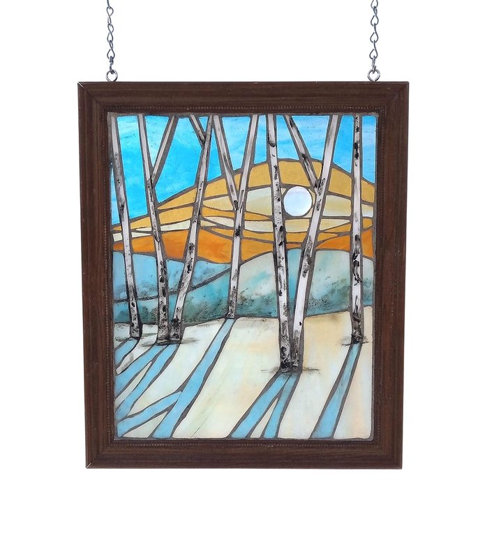 Winter Birch Trees Landscape Stained Glass Mosaic Panel