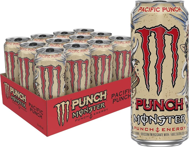 Monster Energy Punch, Pacific Punch, 473mL Cans, Pack of 12 Orange, Apple, Raspberry, Cherry 473ml (Pack of 12)
