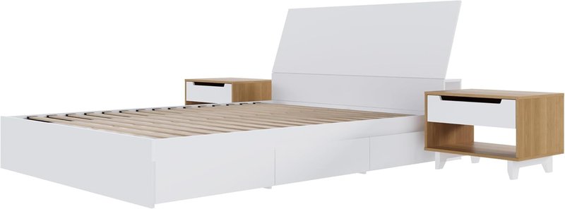 Nexera Porter 4-Piece Reversible Storage Bedroom Set, White, Queen Queen White & Natural Maple