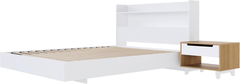 Nexera Harper 3-Piece Floating Platform Bedroom Set, White, Queen Queen White & Natural Maple