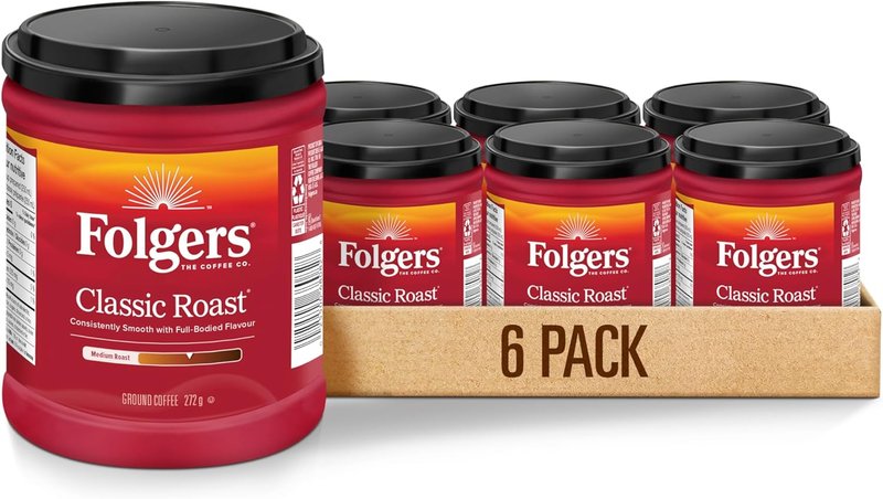Folgers Classic Roast, Medium Roast, Ground Coffee, 272g, Pack of 6 Classic Roast 272 g (Pack of 6)