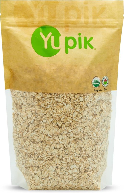 Yupik Organic Regular Rolled Oats, Gluten-Free, 1 kg, Non-GMO, Vegan, Kosher, Steamed, Rolled, and Lightly Toasted Whole Oat Groats, Salt-Free, Good Source of Fiber, Ideal for Baking & Topping 1 kg (Pack of 1)