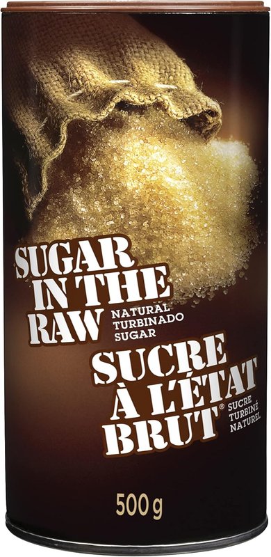 Sugar In The Raw - Turbinado Cane Sugar, Natural & Unrefined - Perfect for Baking, Coffee, and Sweetening - Non-GMO, Kosher Certified, Vegan, Made in Canada - 500g Canister