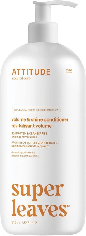 ATTITUDE Volume and Shine Hair Conditioner, Made in Canda, For Thin Hair, Naturally Derived Ingredients, Vegan Detangler, Dermatologically Tested, Soy Protein & Cranberries, 946 mL Volume & Shine 946 ml (Pack of 1)