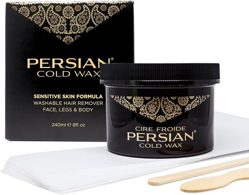 Persian Cold Wax Kit, Hair Removal Sugar Wax for Body Waxing Women & Men, 8 oz (240ml) wax, 20 strips, 2 spatulas. 240 ml (Pack of 1)