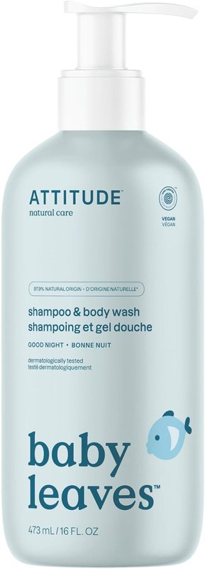 ATTITUDE Baby 2-in-1 Shampoo and Body Wash, Made in Canada, EWG Verified, Dermatologically Tested, Vegan, Good Night, 473 mL Good Night 473 ml (Pack of 1)