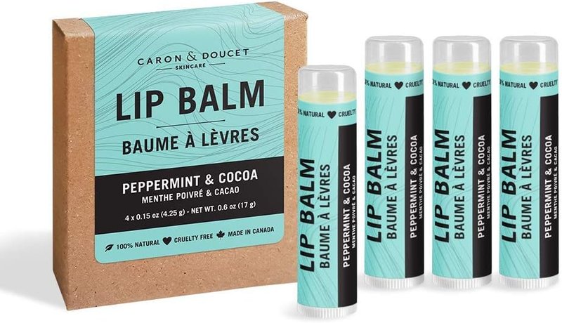 Caron & Doucet - Peppermint & Cocoa Lip Balm, 4 pack | 100% Natural Beeswax & Olive Oil Chocolate Mint Flavour Moisturizing Premium Lip Balm | Best for Dry Chapped Lips!