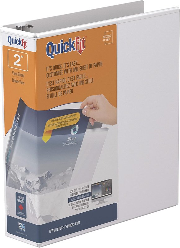 QuickFit View Binder, 3-Ring Binder for School or Office, Round Ring, White, Single, 1.5 Inch