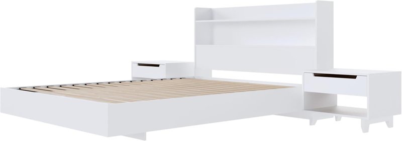 Nexera Harper 4-Piece Floating Platform Bedroom Set, White, Queen Queen White