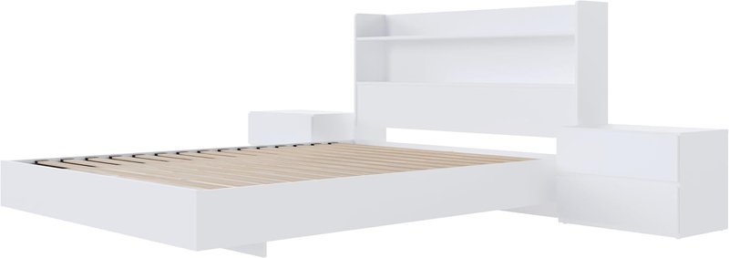Nexera Harper 4-Piece Floating Platform Bedroom Set, White, Queen Queen White