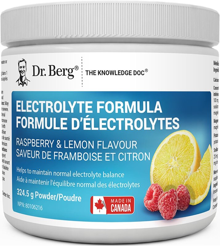 Dr. Berg Electrolytes Powder No Sugar - Enhanced w/ 1000 mg of Potassium & Real Sea Salt - Zero Sugar Electrolyte Powder - Raspberry & Lemon Flavor Hydration Powder Electrolytes - 50 Servings