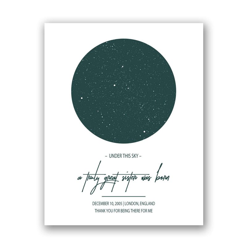 [SF Customizables] A Great Sister Was Born, Custom Night Sky Map, Star Map Poster, Best Friend Gift, Sorority Sister, Last Minute Thank you Gift from Sister
