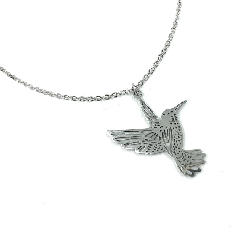 Handmade Silver Hummingbird Charm Necklace - Hypoallergenic Stainless Steel, Delicate Small Cutout Pendant Necklace, Minimalist Jewelry - Layering Jewelry - Gift for Her- Women's Bird Necklace