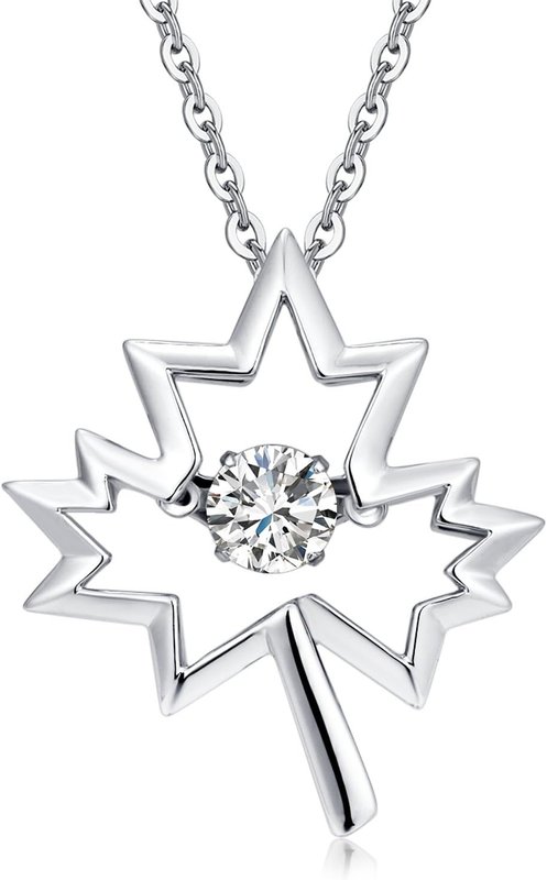 Han han 18K White Gold Plated Floating CZ Diamond Necklace for Women, 925 Sterling Silver Cubic Zirconia Necklace Pendant Jewelry Chain 18inch, Come with Gift Box A-Maple leaf necklace