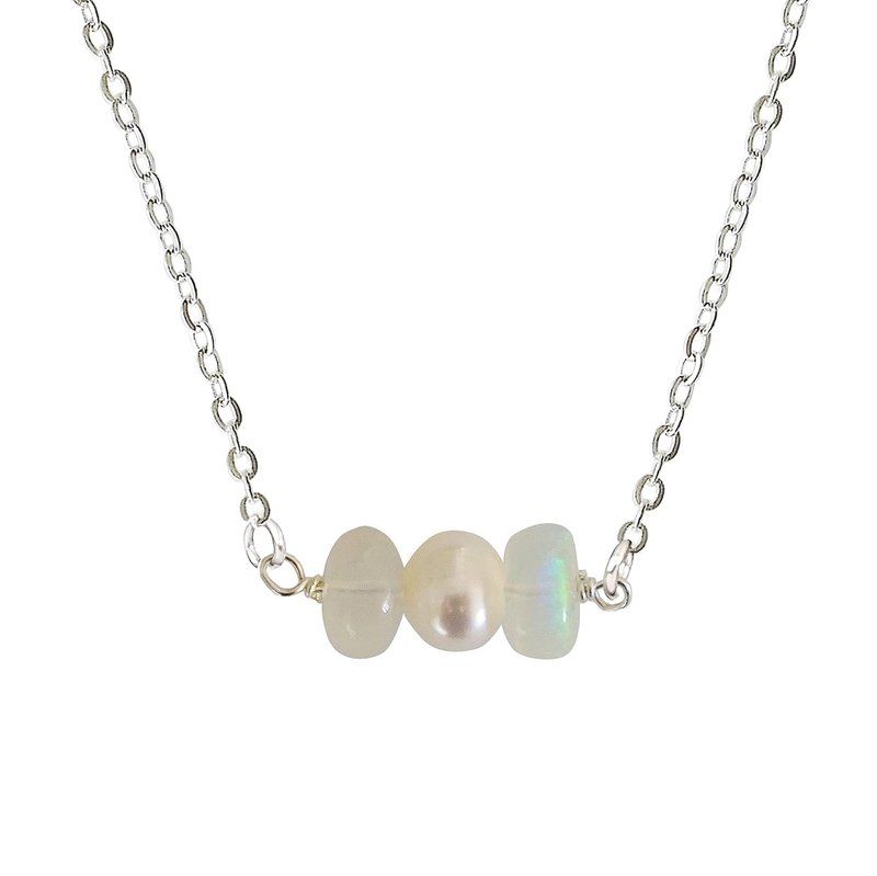 Designs by Nature Gems Fire Opal & Pearl Necklace, October & June Birthstone Jewelry, With 20-22 Inches Adjustable Sterling Silver Chain, Genuine Raw Crystals, Handmade in Canada