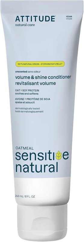 ATTITUDE Extra Gentle Hair Conditioner for Sensitive Dry Scalp, Made in Canada, Soothing Oat, Naturally Derived Ingredients, Dermatologically Tested, Vegan Detangler, Unscented, 240 mL Unscented 240 ml (Pack of 1)