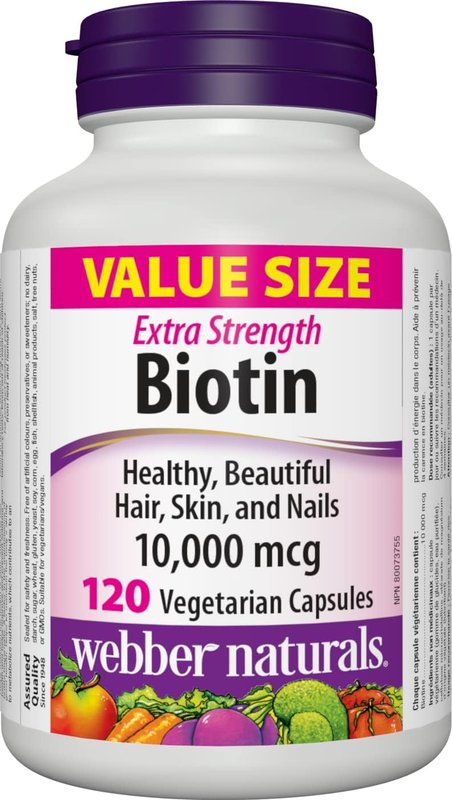 Webber Naturals Biotin 10,000 mcg Extra Strength, 120 Capsules, Supports Healthy Hair, Skin & Nails, Energy Metabolism, Vegan 120 count (Pack of 1) Biotin