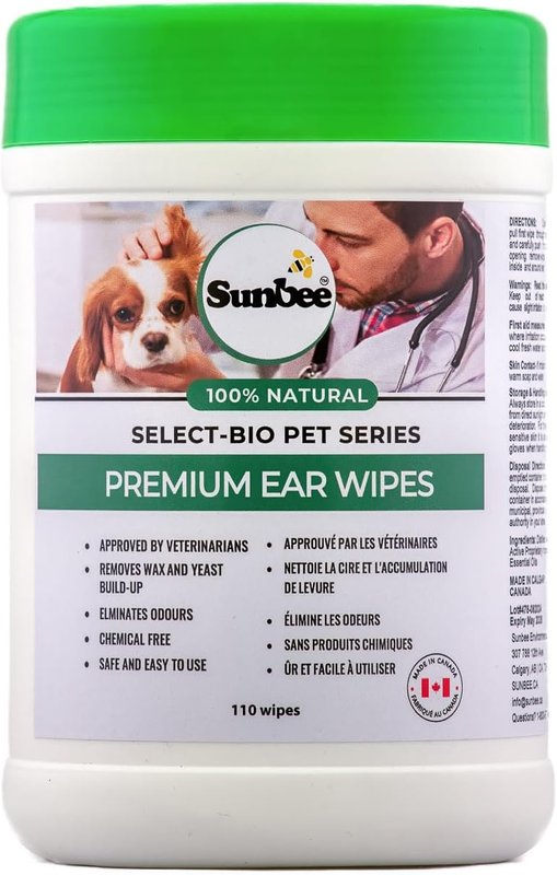 Made in Canada Sunbee Premium Ear Cleaning Wipes, Grooming for Pets, Dogs 110-count