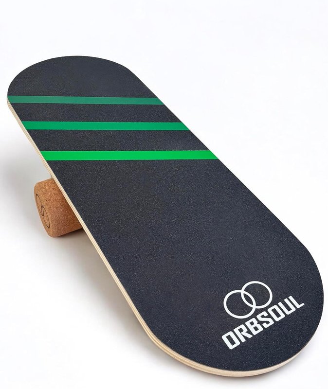 Orbsoul Balance Board Trainer (Handcrafted In Canada) - Canadian Mountain Maple & Organic All-Natural Cork Roller Forest Green