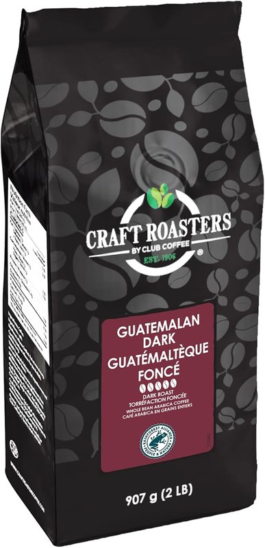 Club Coffee Craft Roasters Guatemalan - Dark Roast Whole Bean Coffee, Rainforest Alliance Certified, 2 Pound Bag Guatemalan - Dark Roast 907 g (Pack of 1)