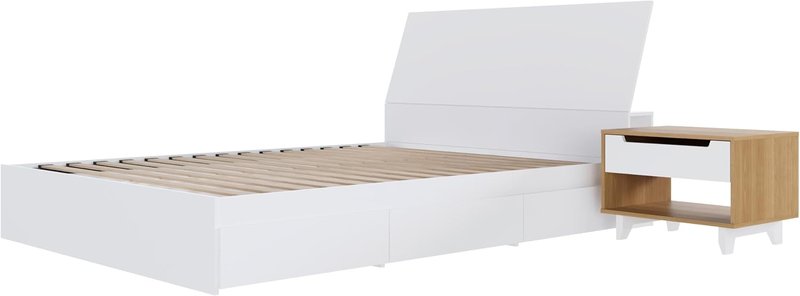 Nexera Porter 3-Piece Reversible Storage Bedroom Set, White, Queen Queen White & Natural Maple