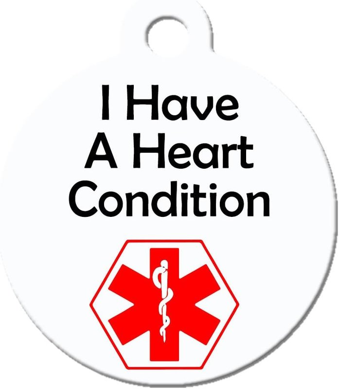 Medical Alert Dog Cat Pet ID Tag - I Have a Heart Condition - Double Sided (White, Small (1" Diameter)) Small (1" diameter) White