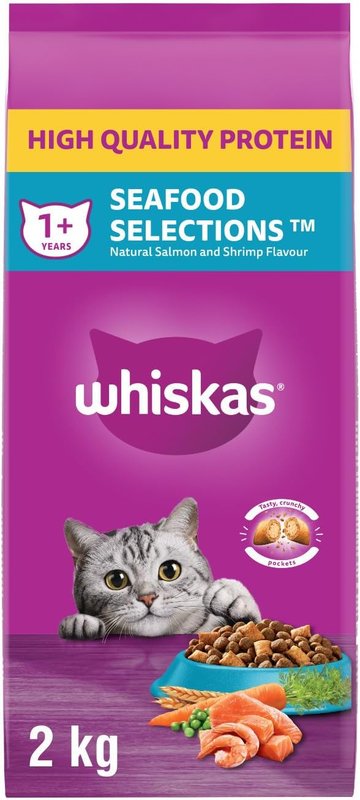 Whiskas Seafood Selections Adult Dry Cat Food With Real Salmon, 2kg Bag
