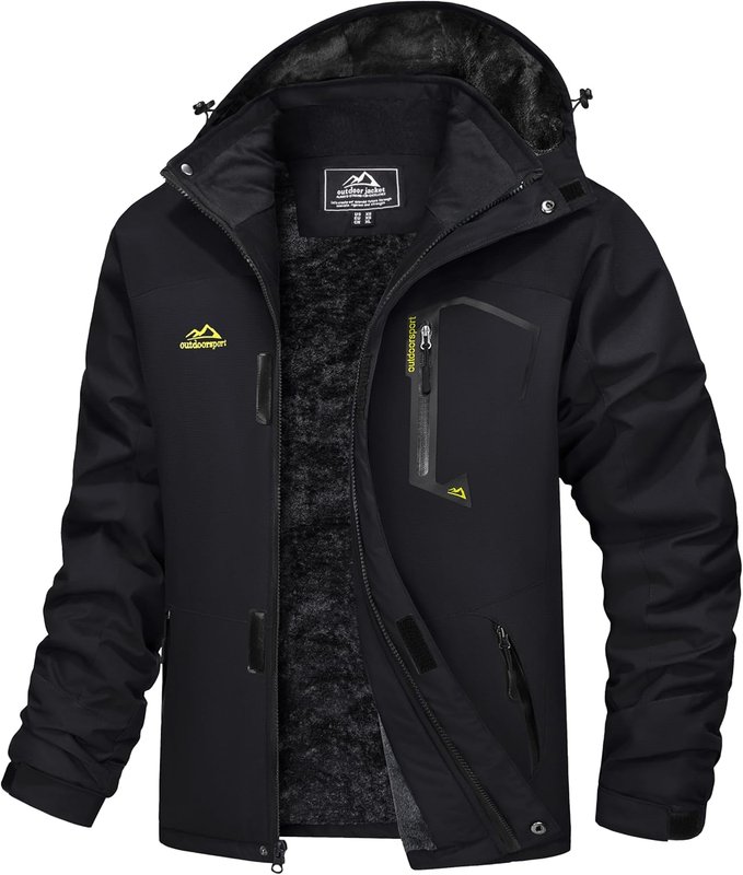 MAGCOMSEN Men's Water Resistant Fleece Lined Winter Coats Parka Mountain Windproof Warm Snow Ski Jacket with Multi-Pockets X-Large Black