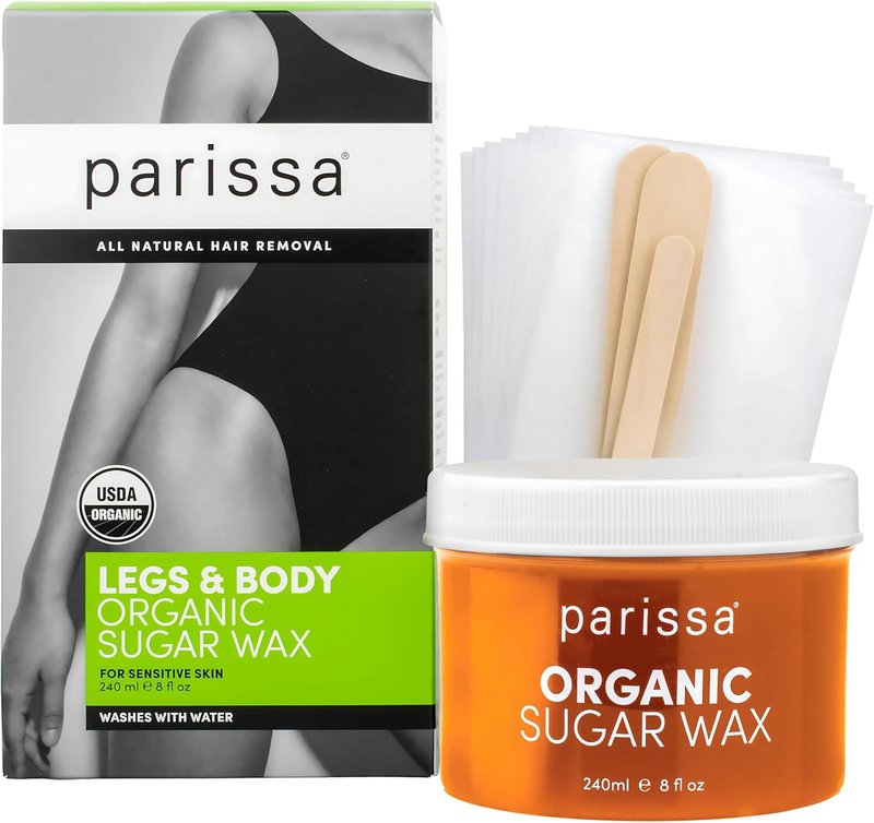 Parissa Organic Sugar Wax Kit for Legs & Body | Made in Canada | USDA Certified, Vegan, Hypoallergenic, Microwavable & Water-Washable | Gentle & Beginner-Friendly for Sensitive Skin | 30 Reusable Strips, 3 Spatulas, 240ml (8 Fl Oz) Wax 240 g (Pack of 1)