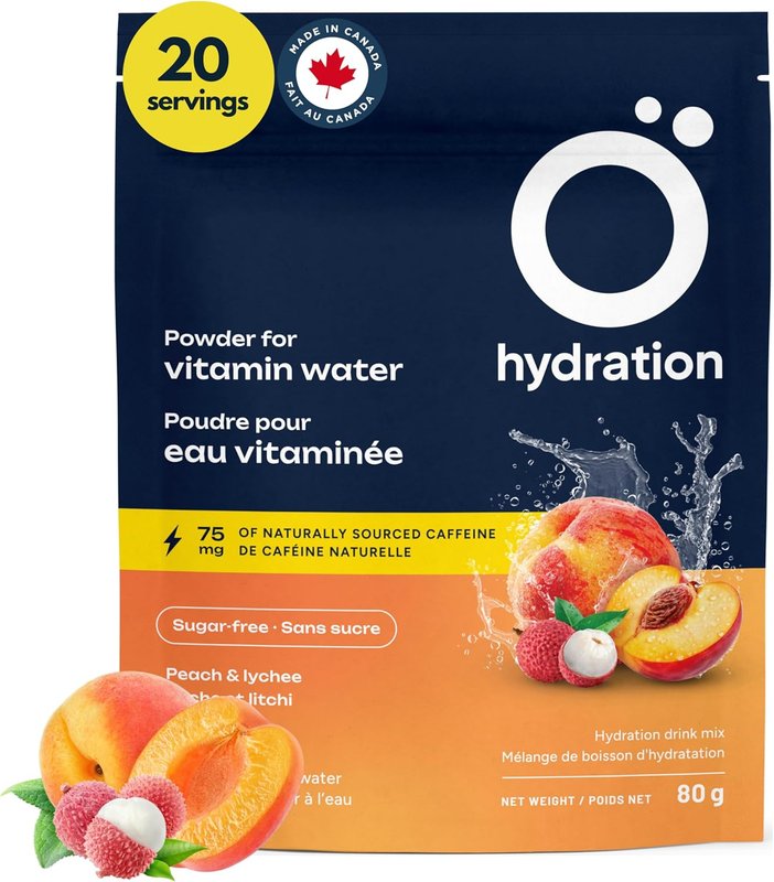 Ö Hydration Energy Powder – Sugar-Free Drink Mix with 75mg Natural Caffeine | Vitamins B6, B12, C, E | No Artificial Ingredients | Peach & Lychee | 20 Servings