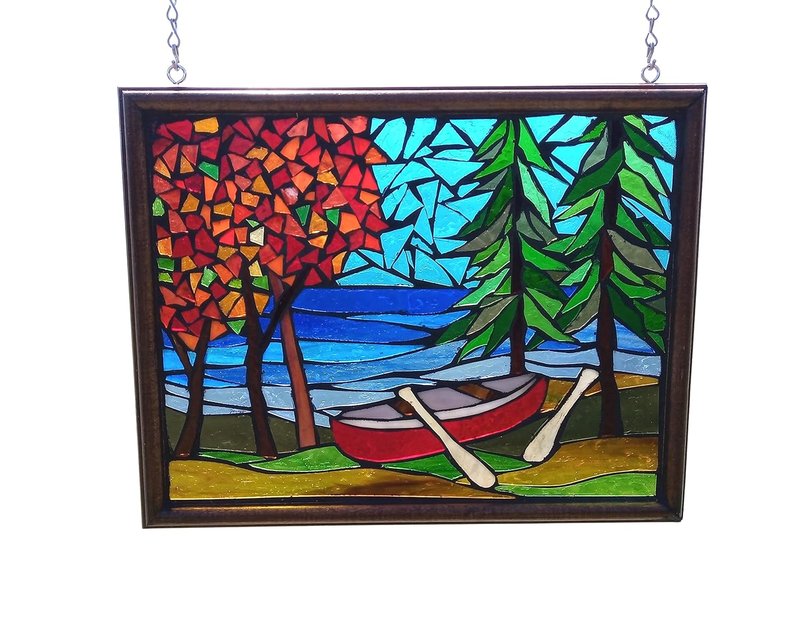 Canoe by a River Stained Glass Mosaic Panel