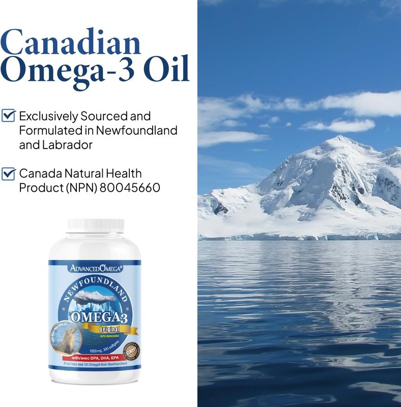 ADVANCED OMEGA Seal Oil 1000MG (300 Count), Canadian Newfoundland Harp Seal Omega-3 Supplement, Non-GMO, Gluten-free, Soy-free, and Dairy-free, Made in Canada 300 count (Pack of 1)