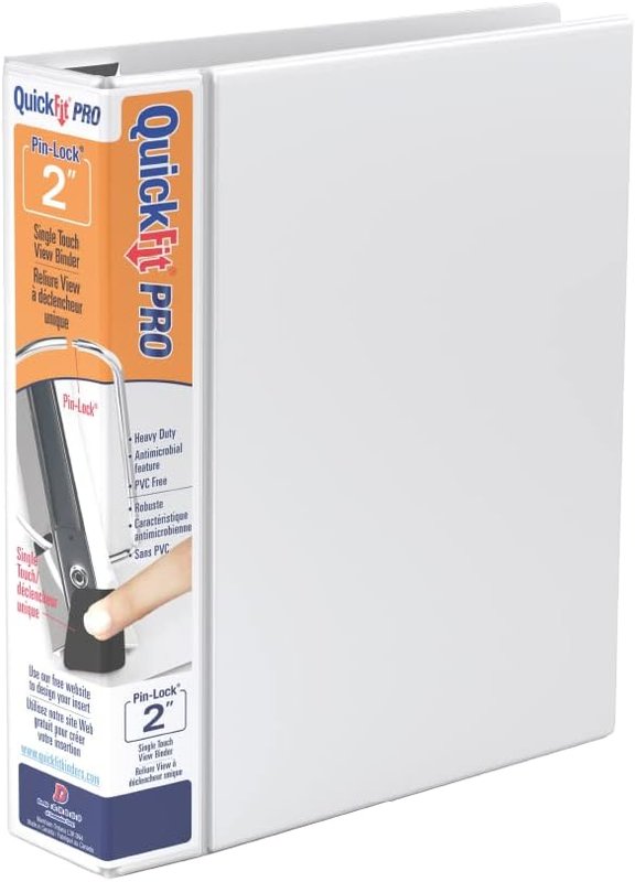 QuickFit PRO Heavy Duty Single Touch View Binder, 1.5", Locking D Ring, White (90020)