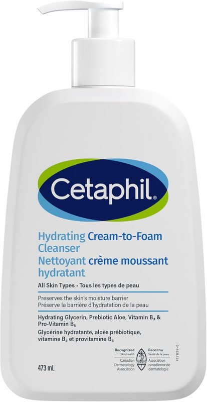 Cetaphil Cream to Foam Face Wash, Hydrating Foaming Cream Cleanser, For Normal to Dry, Sensitive Skin, with Soothing Aloe,Glycerin and Niacinamide, Hypoallergenic, Fragrance Free, 473 ml