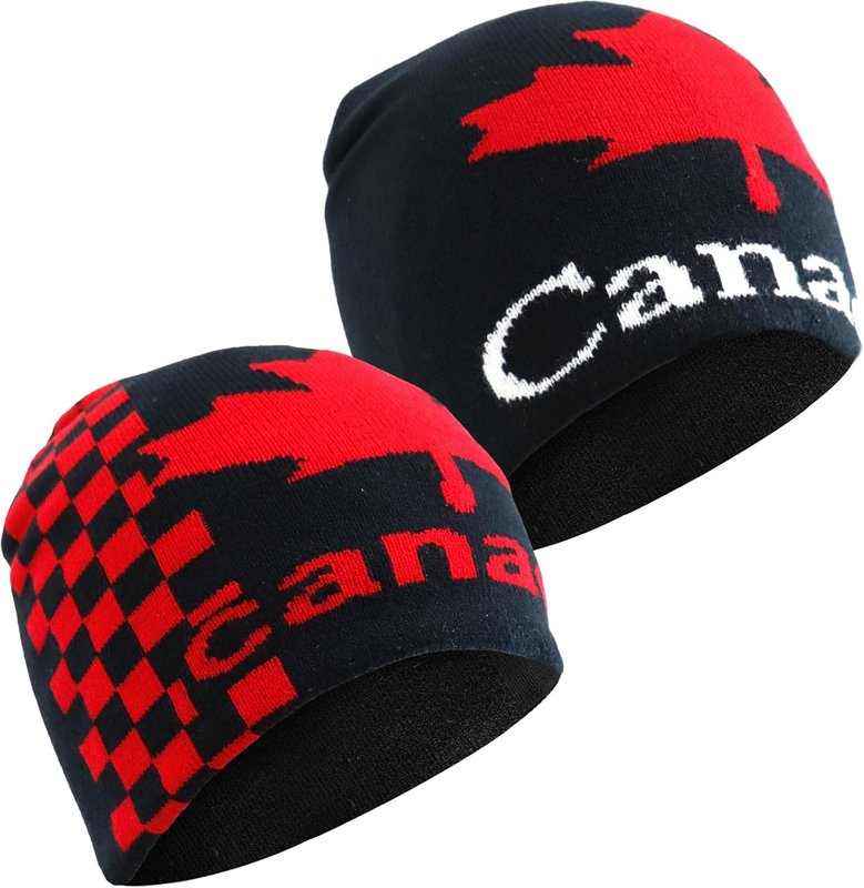 Keepatin Canada Maple Leaf Beanie Hat, Canada Souvenirs Maple Leaf Winter Toque for Women Men Canadian Themed Knit Cap Black and Red