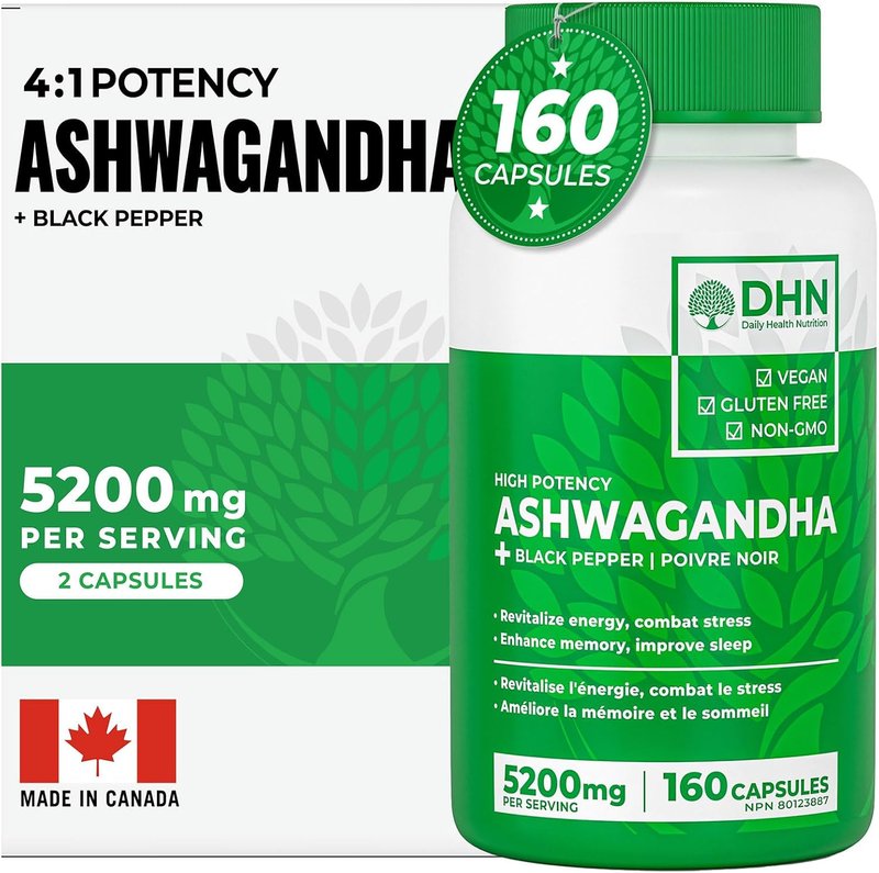 BONUS SIZE 160 High Potency Ashwagandha Root Capsules | 4:1 Concentrated Root Extract with Black Pepper to Boost Absorption | 5200mg per serving (2600mg/Capsule x2) | Supports Resistance to Stress & Fatigue | Promotes Calm, Restfulness, Focus & Energy | 160 Vegan Capsules | Canadian Made, Quality Assured